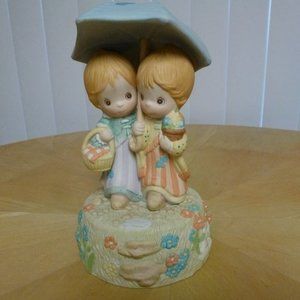 Vintage Boy & Girl Under Umbrella Music Figurine
